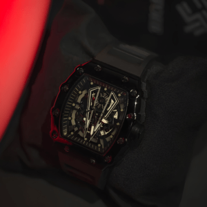 Men's Black Skeleton Watch | Chronograph Style Rubber Strap Pakistan