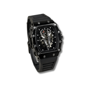 Men's Black Skeleton Watch | Chronograph Style Rubber Strap Pakistan