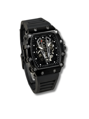 Men's Black Skeleton Watch | Chronograph Style Rubber Strap Pakistan