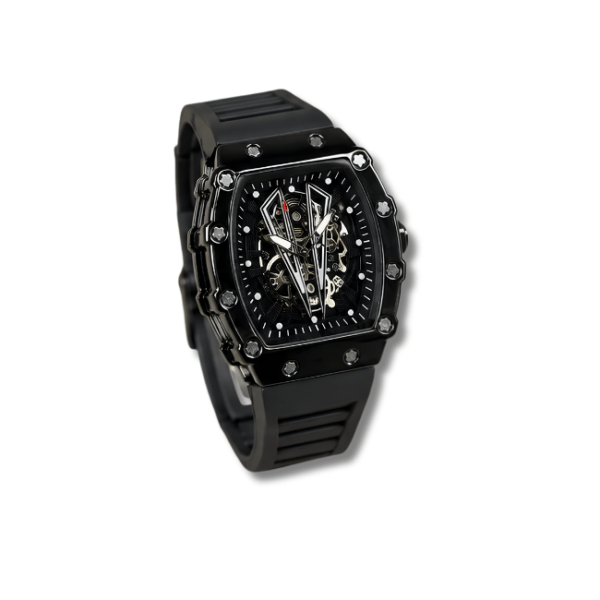 Men's Black Skeleton Watch | Chronograph Style Rubber Strap Pakistan